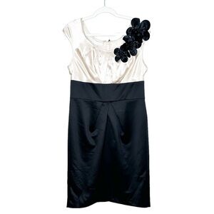 London Times Floral Applique Satin Formal Sleeveless Dress